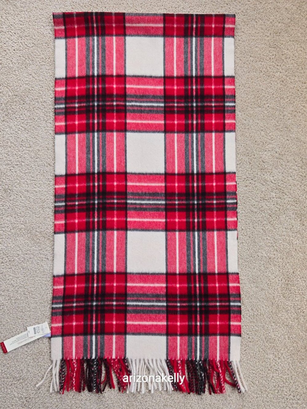 NWT Talbots Cashmere Scarf Red, White, and Black Plaid - Picture 6 of 9